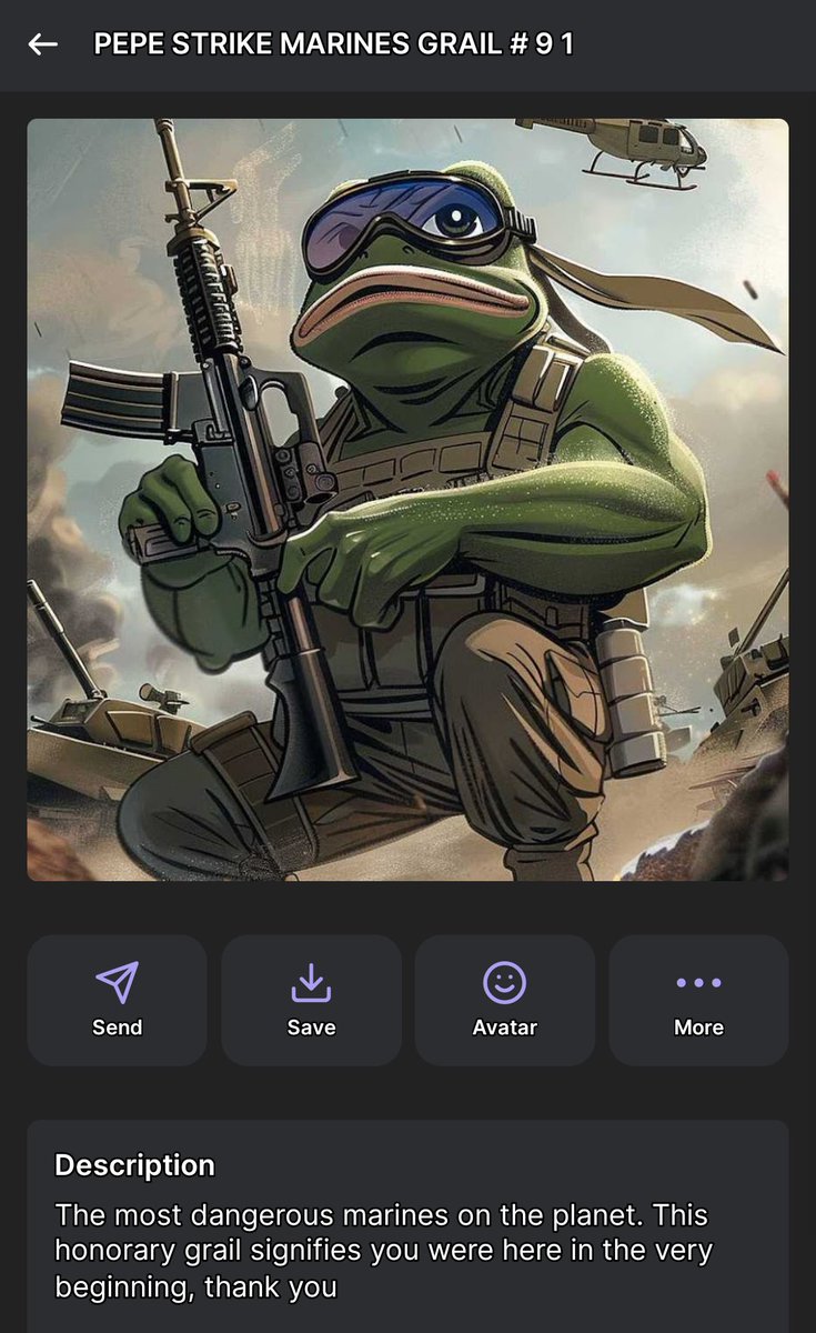 TheKerbsNFT's tweet photo. THE PEPE STRIKE MARINES ARE MINTING LATER TODAY

333 MARINES = .1 A PEICE

JOIN OUR TG FOR MORE INFO

https://t.co/hIUNpfmg7L https://t.co/A1YQpEDLhR