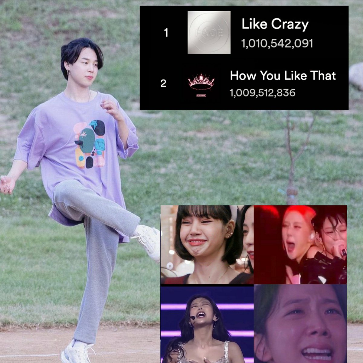 #JIMIN's 'Like Crazy' in just one year, surpassed FlopPink's most streamed/looped song till date 'How You Iike That'! We know why bl0nks are mad and can't stop mentioning Jimin.