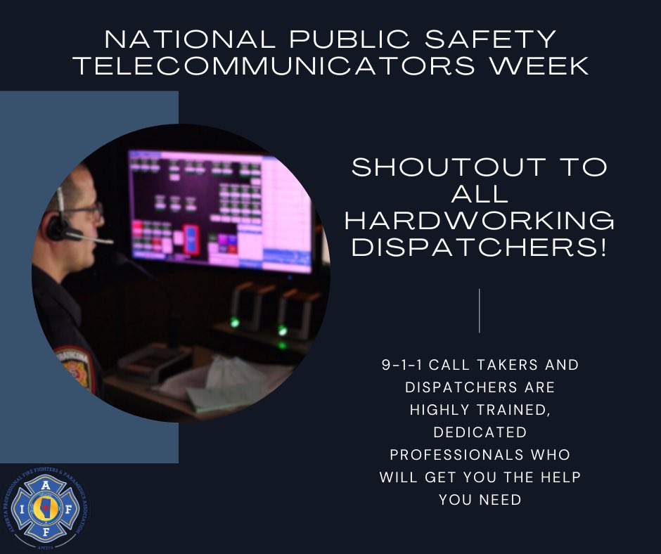 It's National Public Safety Telecommunicator's Week! The APFFPA represents 180 Emergency Communications Officers in our province.  The work they do can and does make the difference in lives being saved. Help us thank the trusted voices you hear when you dial 9-1-1 !! #dispatch