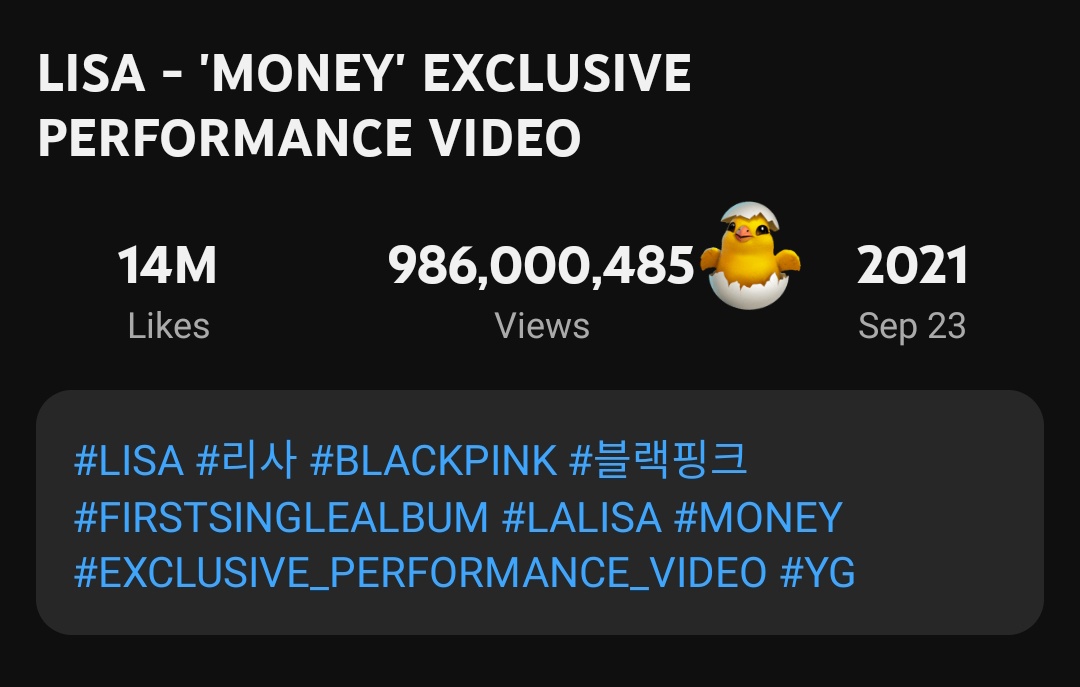 #MONEY EPV by #LISA has now surpassed 986M views!

‼️ Only 14M to 1B streams. Keep on streaming Lilies.

⚠️ We need people to help preparing for LS2. Please send us a dm to join. 🙏

🔗youtu.be/dNCWe_6HAM8?si…