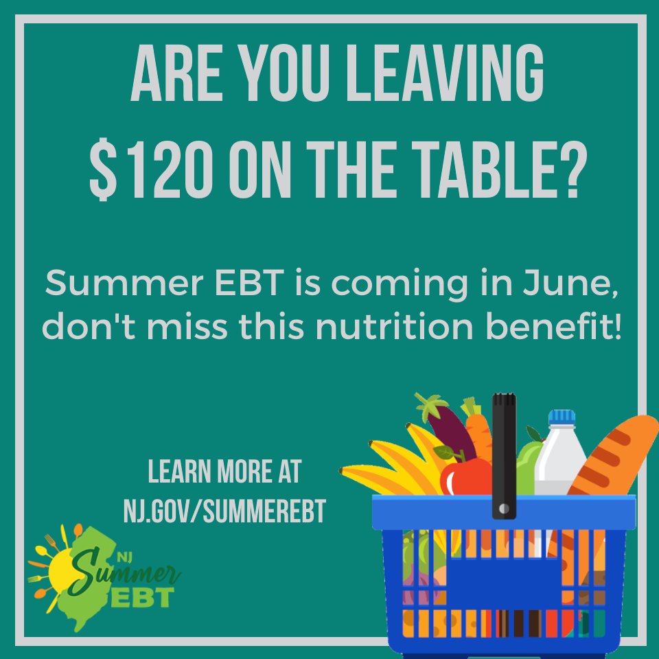 📣 DEADLINE APPROACHING! We’re looking forward to launching the Summer EBT program in NJ. Children must be certified for federal free or reduced-price meals to qualify. To determine eligibility, contact your school. Apply by April 19. Learn more: nj.gov/summerebt