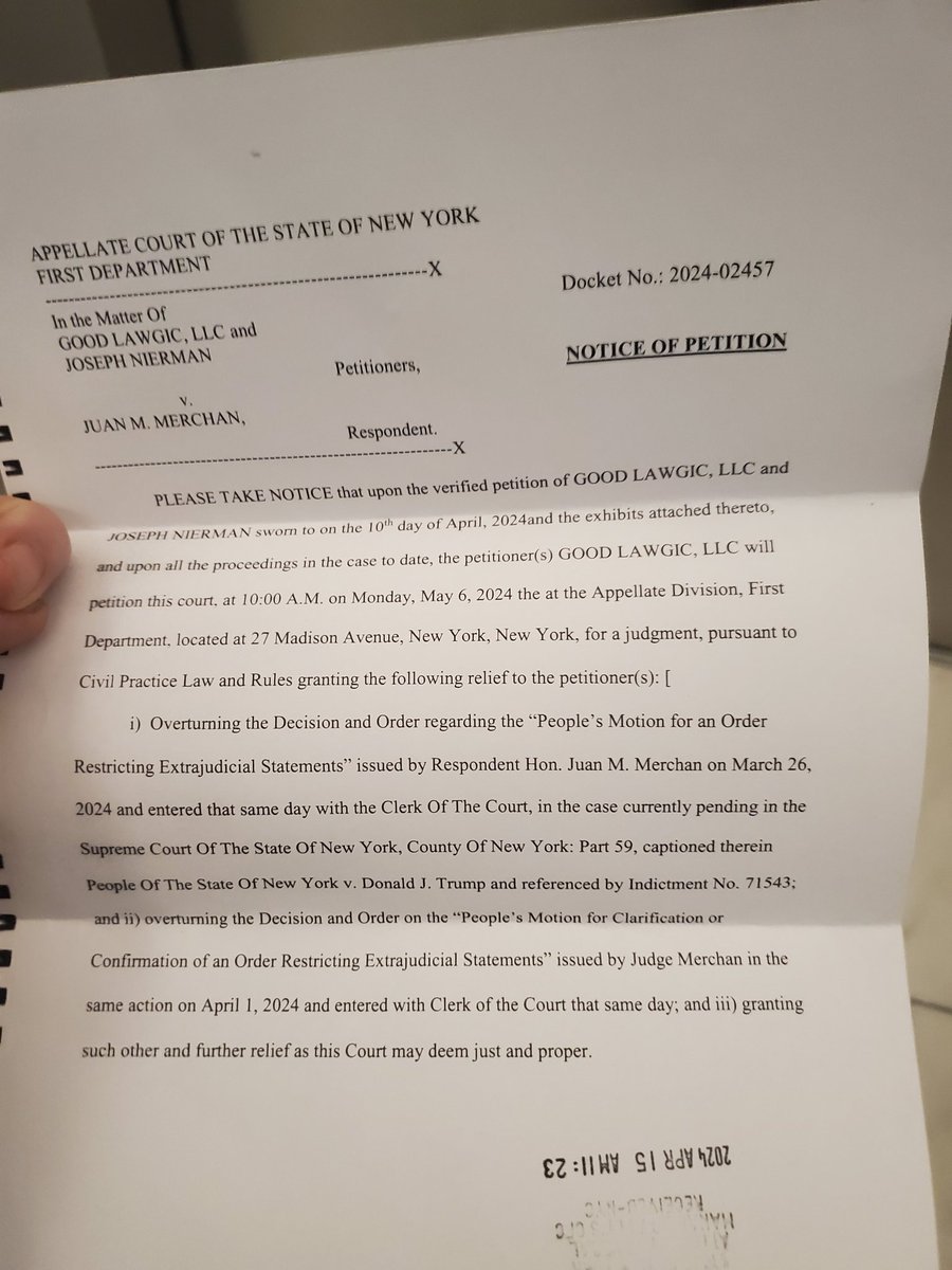 UNGAG TRUMP UPDATE: ALL parties served. NYAG Letitia James has 24-hour notice of my intent to file a TRO to stay Judge Merchan's order restraining Trump.