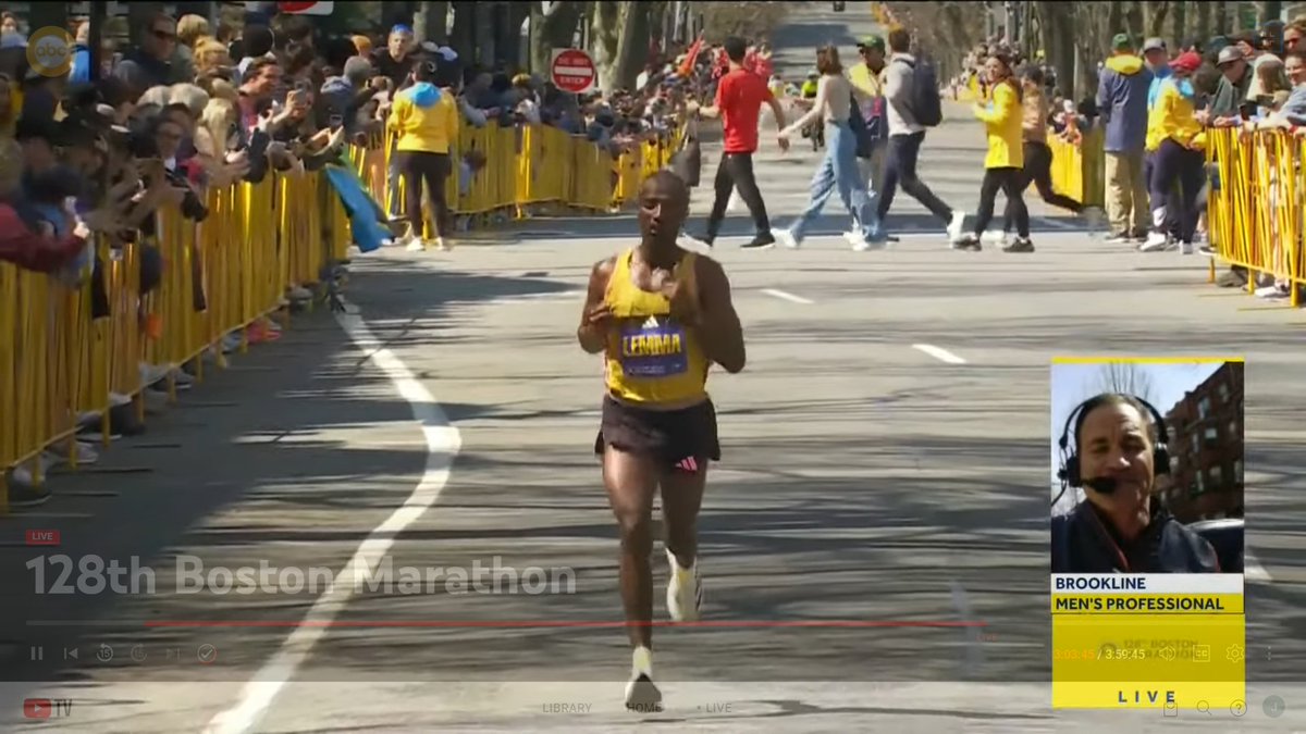 jgault13's tweet image. You know you're having a good day when your lead is so big that officials are letting spectators to cross the course behind you during mile 25
