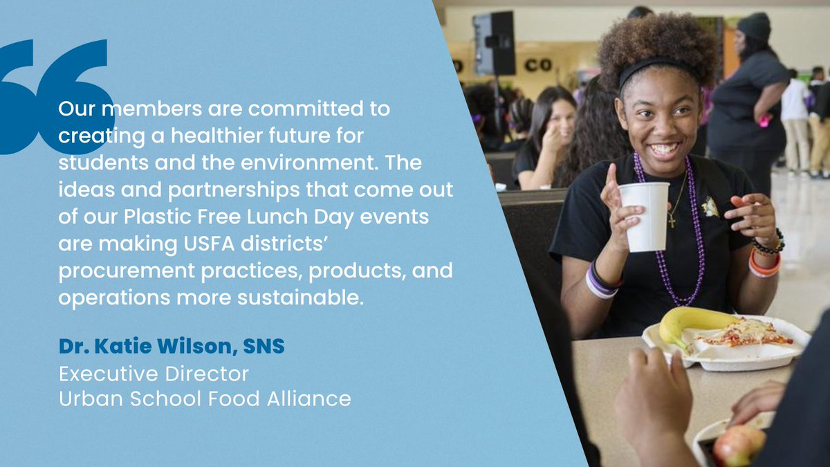 💚 #PlasticFreeLunch Day returns on April 17 for a week of environmental action! The Urban School Food Alliance is excited by the momentum behind #PFLD and to build on the success of the last 2 years with <a href="/CafeteriaCu/">Cafeteria Culture (CafCu)</a>. Free resources are available online: bit.ly/3VxJ7jD