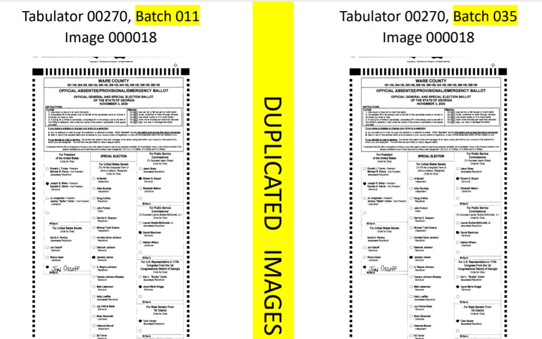 New: Court Documents from Fulgham v. Ware Co. Board of Elections: 'How was Scanner 270 Batch 11 duplicated in machine count #1 to create fake batch 35?' 'Did a human scan Scanner 270 Batch 35, or was it reproduced digitally?' 'According to machine scan times, Scanner 270…