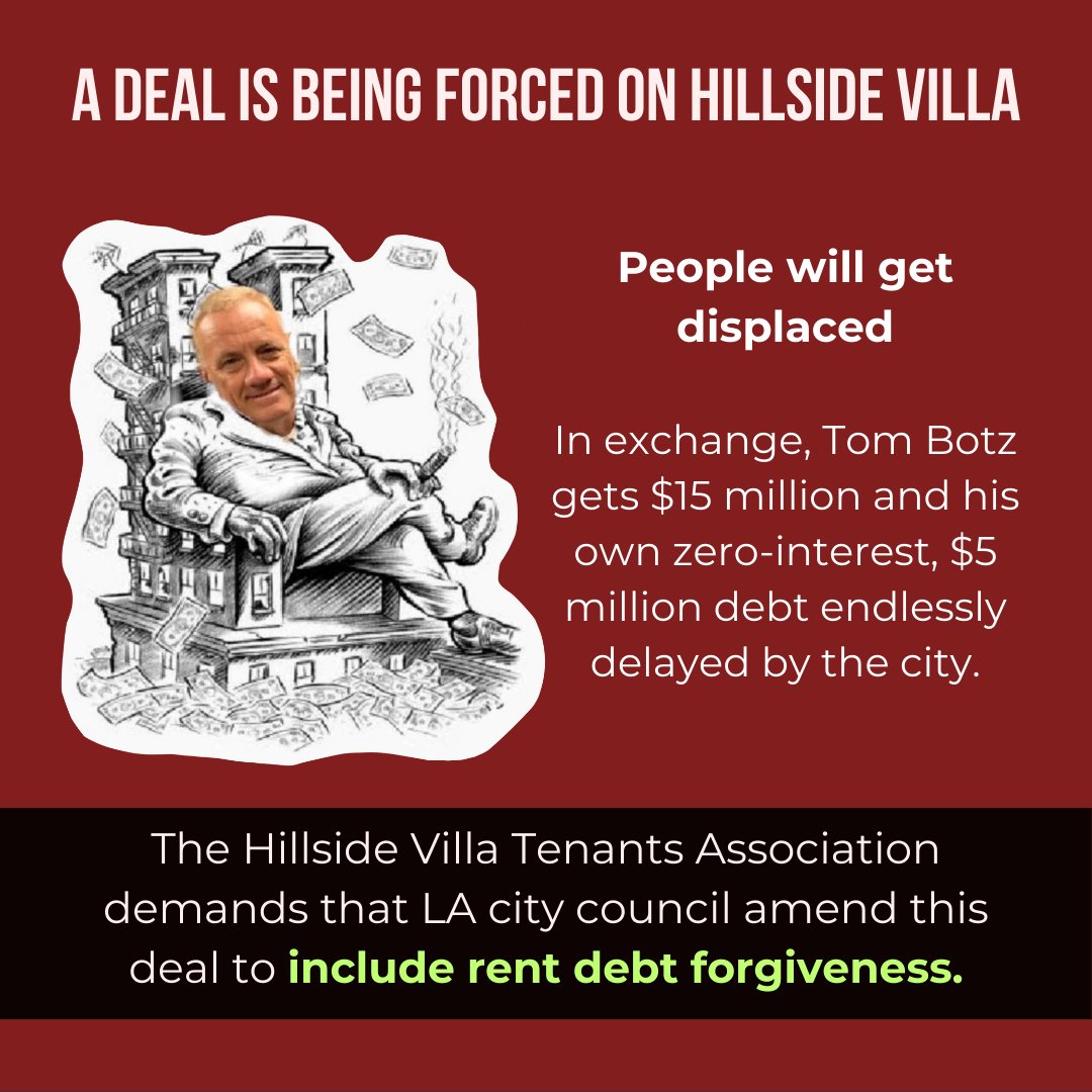 BOTZ GOT BAILED OUT! @hillside_villa GOT SOLD OUT! The city is forcing through a deal this week to leave tenants with thousands of dollars of rent debt and vulnerable to eviction. WE DEMAND that the city guarantees there will be no rent debt for tenants: (213) 473-7001.