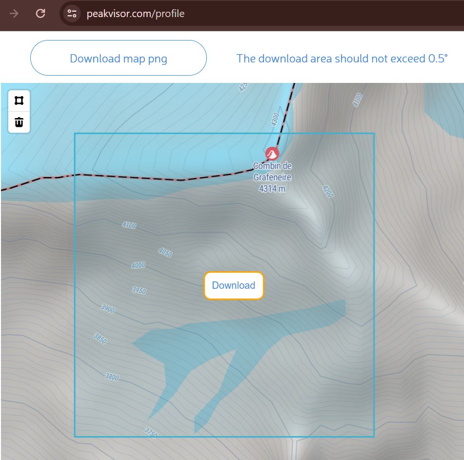 FIRST OF 2 NEW FEATURES NOW RELEASED FOR COMMUNITY TESTING: Elevation Data Download for an area up to 0.5 x 0.5 degrees on the map. Accessible to registered users from the Data tab on your Profile page. *.PNG is the current format. TELL US what other formats you would like to use
