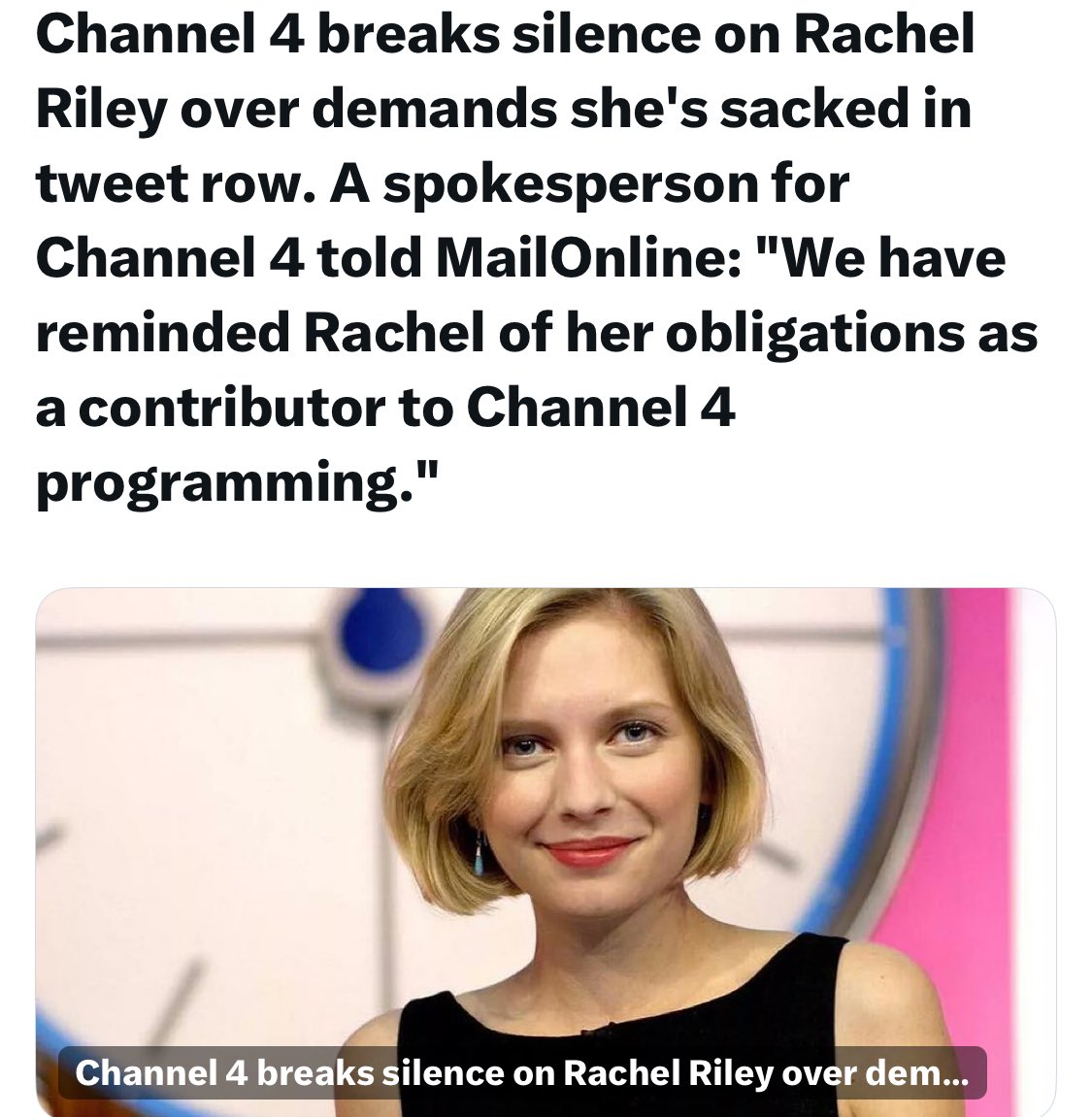 BREAKING: Channel 4 doesn’t like racism, unless of course, it comes with a pretty face and short skirts. #RachelRiley #Channel4 #SackRachelRiley