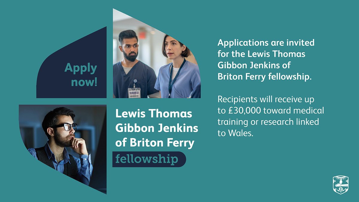 Applications for the Lewis Thomas Gibbon Jenkins of Briton Ferry fellowship in medical research linked to Wales are open until Sunday 30 June 2024. Learn more and apply now: ow.ly/cCv850Rg9Ne