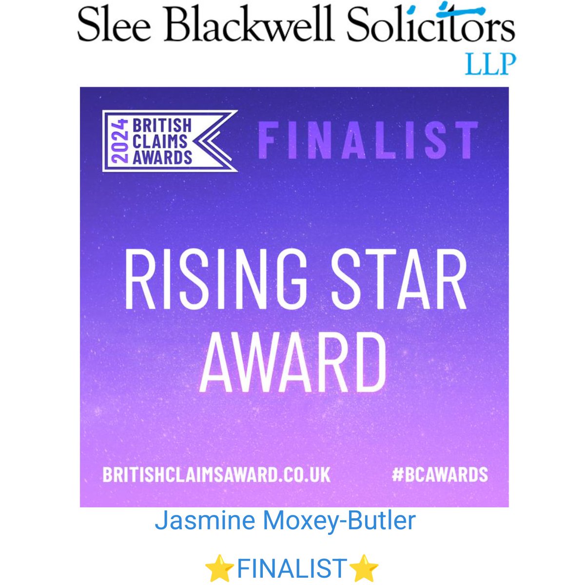 🌟 We're thrilled to announce that our very own Jasmine Moxey-Butler has been shortlisted for the Rising Star Award at the British Claim Awards! 🏆🎉 Join us in congratulating Jasmine for this well-deserved recognition of her hard work and dedication. #RisingStar #bcawards 🌟