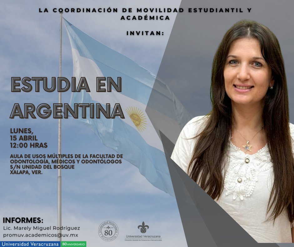 #EstudiateUV El lunes 15 de abril a las 12:00, nos acompañará en la Facultad de Odontología, la Lic. Rosario Paulini de la Universidad Nal del Litoral, quien nos compartirá valiosa información sobre las oportunidades de estudiar en Argentina. No faltes!!!