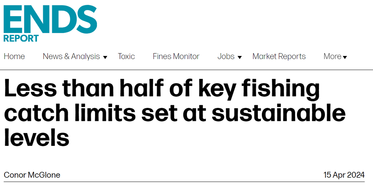 🐟 Too many UK fishing catch limits set at unsustainable levels! 1/2 of the top 10 fish stocks on which the UK fishing industry relies were overfished or critically low in 2023, our research showed.

This year-on-year overexploitation threatens our ocean.

endsreport.com/article/186882…