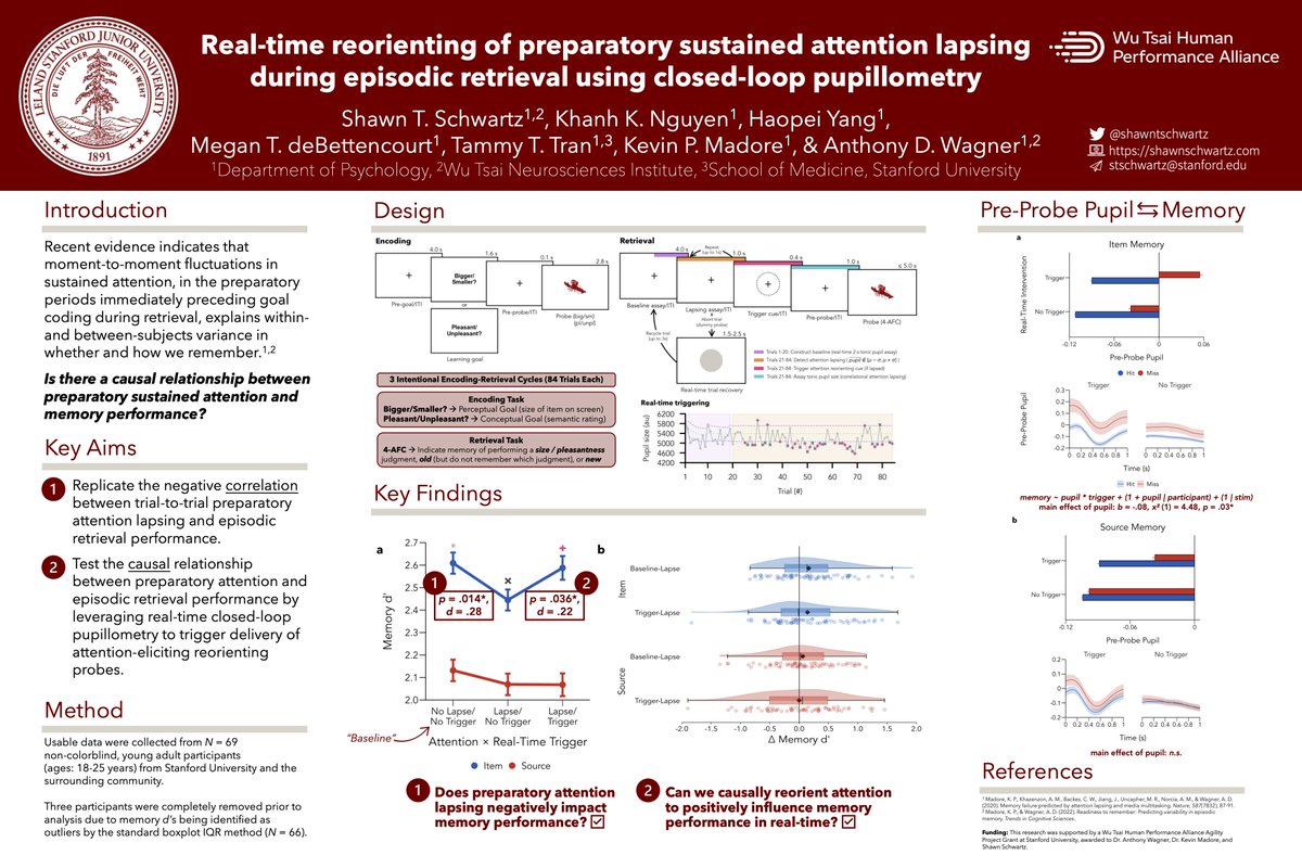 Is there a causal relationship between preparatory sustained attention & episodic memory? Come by my poster (E44) on Monday from 2:30-4:30p to see how I leveraged real-time closed-loop pupillometry to test this relationship (and return performance to baseline)! #CNS2024 @CNSmtg