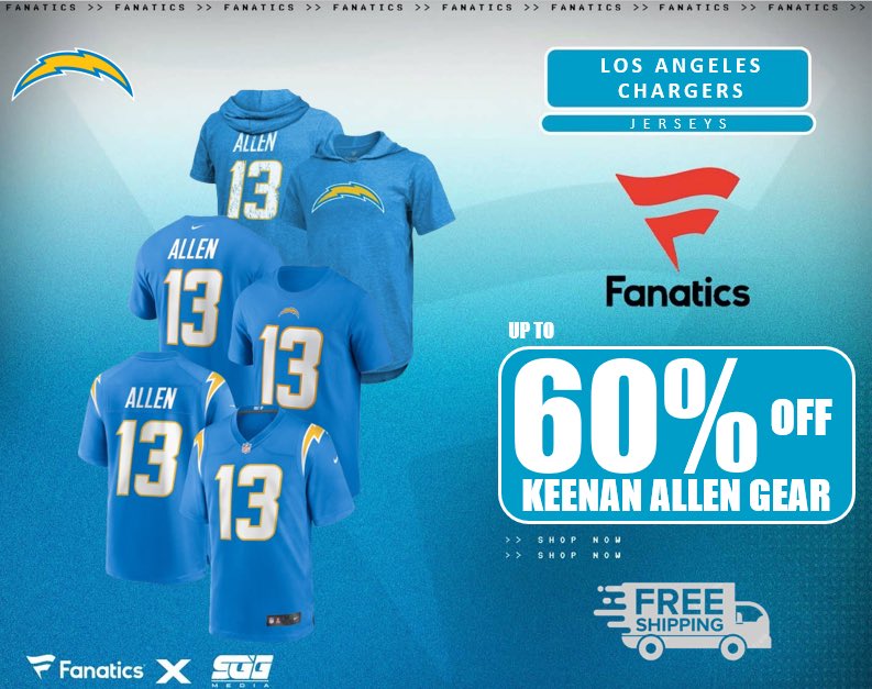 KEENAN ALLEN CHARGERS MEGA SALE, @Fanatics 🔥 CHARGERS FANS‼️Get your Keenan Allen LA Chargers gear for up to 60% OFF with FREE SHIPPING using this PROMO LINK: fanatics.93n6tx.net/LACDEAL 📈 HURRY! SUPPLIES GOING FAST🤝