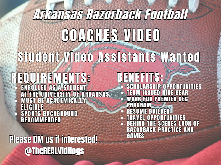 Looking to Hiring Student Filmers for Fall 2024! DM us or email jtepp@uark.edu for more info!