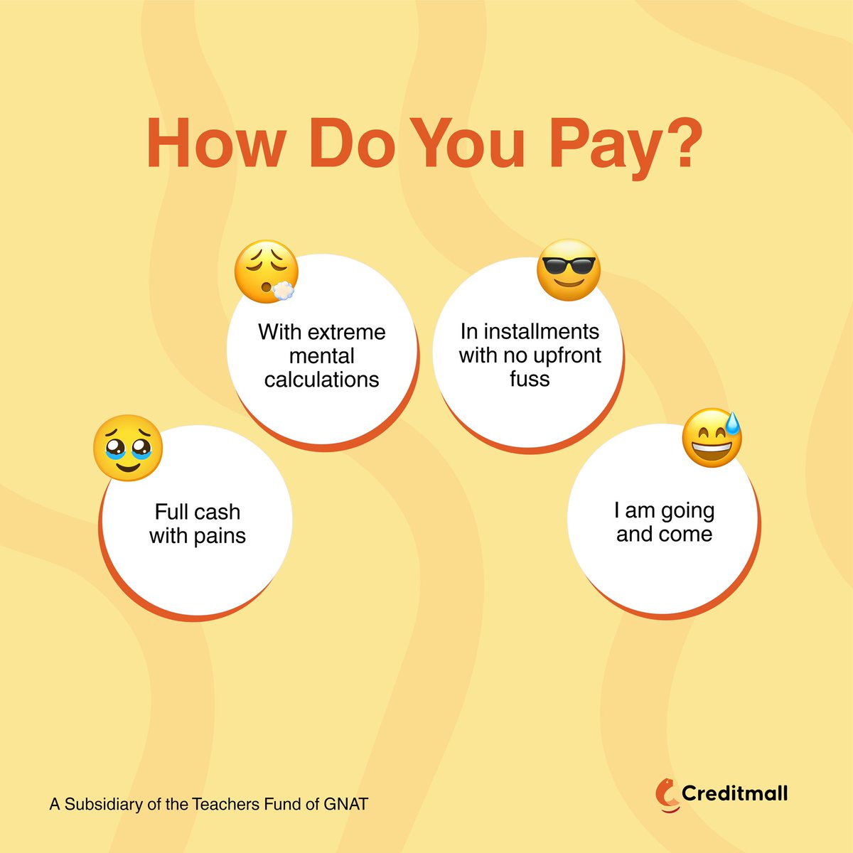 Stick to the 😎 way to pay and live comfortable!

Call us now on 0308250088 to learn more! 

#creditmalllimited #buynowpaylater #getmooorewithcreditmall #shopeasy #splitpayments #getmooorewithcreditmall #lifecomfortable #teachersfund #financialservices #ghana