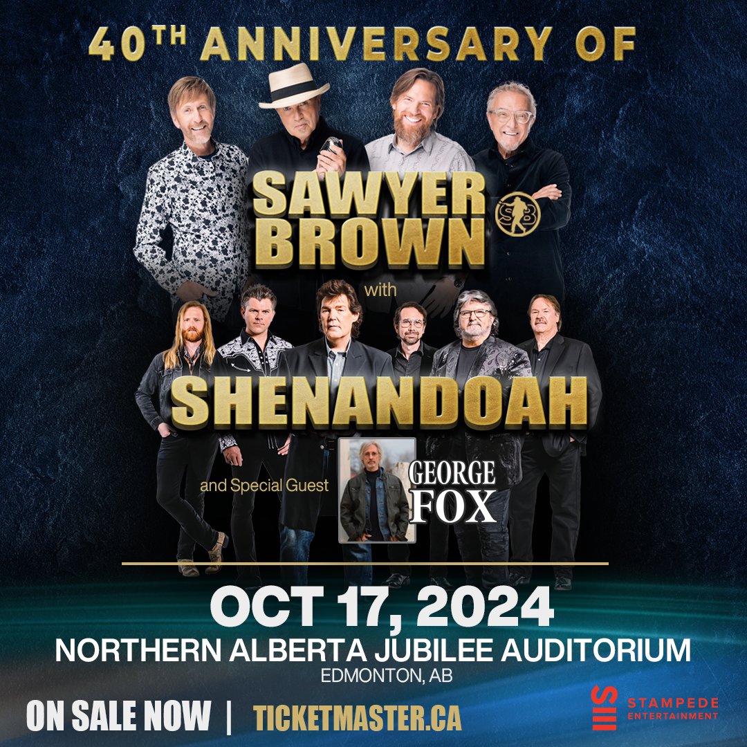 Sawyer Brown will be making their way to Edmonton's Northern Alberta Jubilee Auditorium on October 17, 2024! 🎉 Pre-sales: Tuesday, April 16 at 10:00 AM MST (SB40) Public on Sale: Friday, April 19, 2024, 10 AM MST 📅 Tickets: ticketmaster.ca/event/11006088… 🎟️