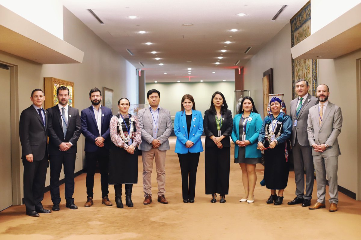 ChileONU's tweet photo. Embajadora @paulanarvaezo dio la bienvenida a la delegación chilena, liderada por la @subse_ssociales, Francisca Gallegos, que representará a Chile en el 23º período de sesiones del Foro Permanente de la ONU para las Cuestiones Indígenas que se desarrollará del 15 al 26 de abril. https://t.co/e63sYALcKU