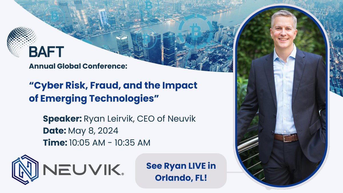 Curious about how emerging technologies like #AI are impacting #CyberRisk and #Fraud in the financial sector? Our CEO @Leirvik will be sharing his insights and cybersecurity expertise at the Annual Global @BAFT Conference. #Banking

Join us on May 8 at 10:05am ET in Orlando, FL.