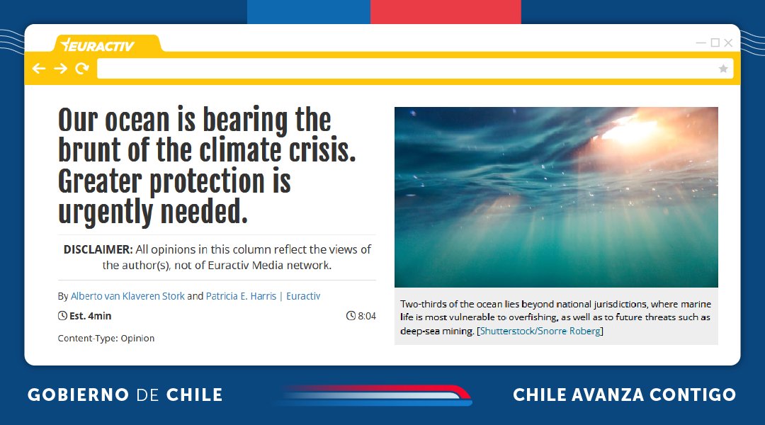 This week, there is an opportunity to generate global momentum on the protection of marine ecosystems. Minister @AlbertoKlaveren of Chile and Bloomberg Philanthropies' @PattiHarris team up for this op-ed on the importance of the BBNJ agreement. bit.ly/4aWymM6