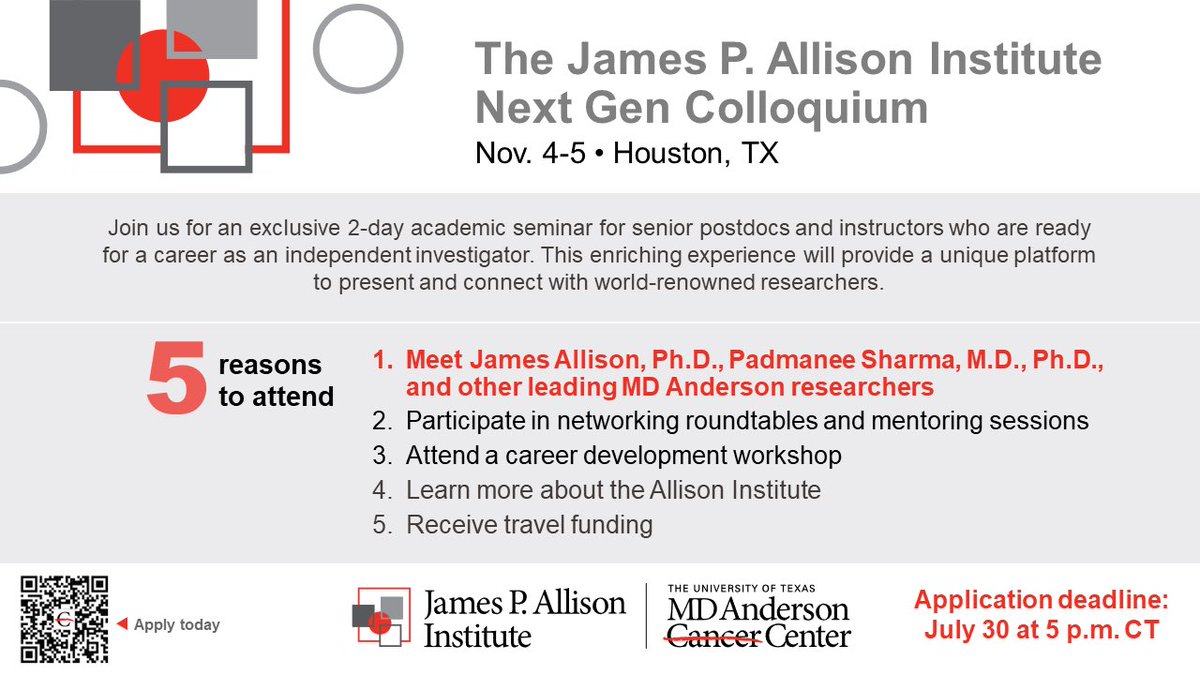 The Allison Institute will be hosting a Next Gen Colloquium in Houston ahead of SITC in November. Details in photo. Please sign up or contact me with any questions.