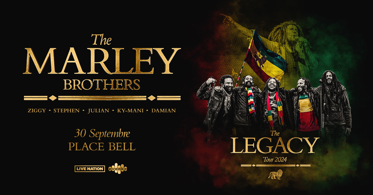 evenko's tweet image. TOUT JUSTE ANNONCÉ 🎉 Les Marley Brothers viennent à la Place Bell le 30 septembre pour la tournée Legacy ! Rejoignez Ziggy, Stephen, Julian, Ky-Mani et Damian pour une soirée inoubliable ! 

Billets en vente ce vendredi 19 avril à 10h. ❤️💛💚 

-

JUST ANNOUNCED! 🎉 The Marley…