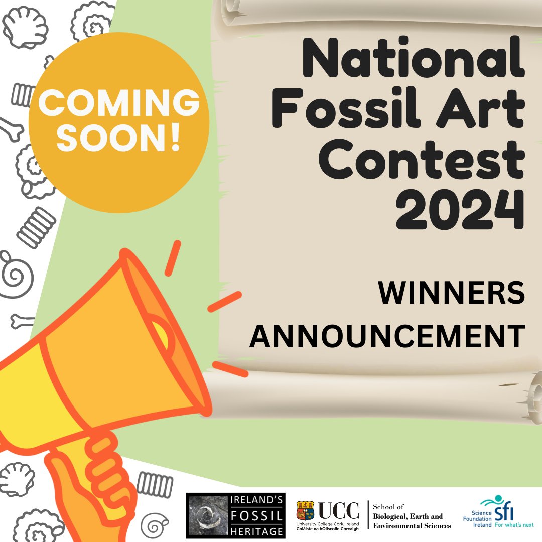 We had so many incredible entries for this year's National Fossil Art Contest! The winners will be announced very soon, so stay tuned to see their amazing fossil-themed art works. The winning pieces will be exhibited @glucksman Gallery in Cork from May 10th - 24th.