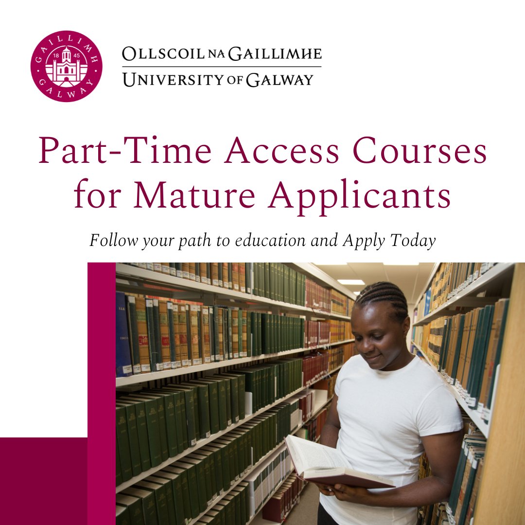 GalwayAccess's tweet photo. Longing to return to Education but full-time is not an option at the moment? Why not apply for a part-time course in:

- Science, Technology and Engineering 
- Business, Law &amp; Arts

Apply now - https://t.co/lcyEzOXw5S
#UniversityofGalway #AccessProgramme #AccessCourse https://t.co/XVsBGQVWJD