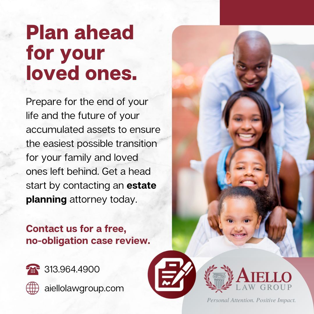 Estate planning is the process of preparing for the end of your life and the future of your accumulated assets to ensure the easiest possible transition for your family and loved ones left behind.

🔗bit.ly/48Y2yVK
.
.
.
#aiellolawgroup #attorneysdetroit #estateplanning