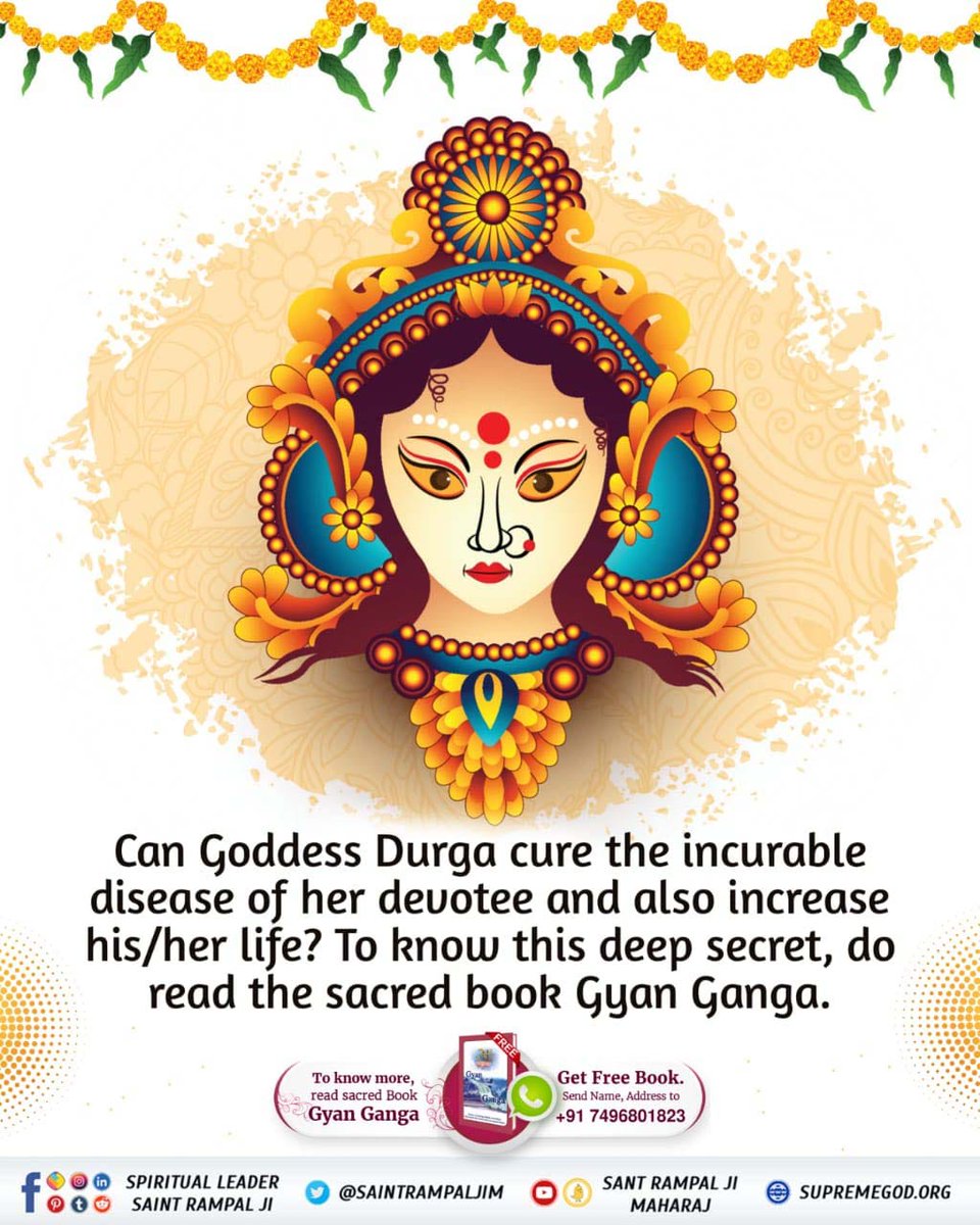 Vikkipabra's tweet photo. #GodNightMonday 
Can Goddess Durga cure the incurable disease of her devotee and also increase his/her life? 
To know this deep secret, do read the sacred book Gyan Ganga. 📚
#सत_भक्ति_संदेश https://t.co/QUc8VMS1lP