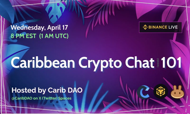 CaribDAO's tweet image. C𝐚r𝐢b𝐛e𝐚n C𝐫y𝐩t𝐨 𝐂h𝐚t ep. 101

🕗 Wednesday(s) @ 8PM EST

🎙 Hosts @eezyfree @dp_carib

— Market Updates
— Web3 games vs memes
— Open Discussions 

🎗Participate on 𝕏 ⤵️


🎁 Watch-to-earn ⤵️
binance.com/en/live/video?…

#FinanceTwitterJA #BrickTalk