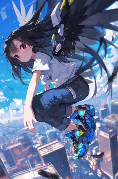#晴天アポカリプス -- ピー キュル....背中の飛行ユニットが電子音を発し,急上昇により変化した周辺大気組成に合わせ出力を調整する.網膜ディスプレイで酸素濃度や現在速度を確認しつつ,AR表示されたコースルートに視線を移す.何筋ものコントレイル.シアはそれを睨み,音を置き去りにした! 
