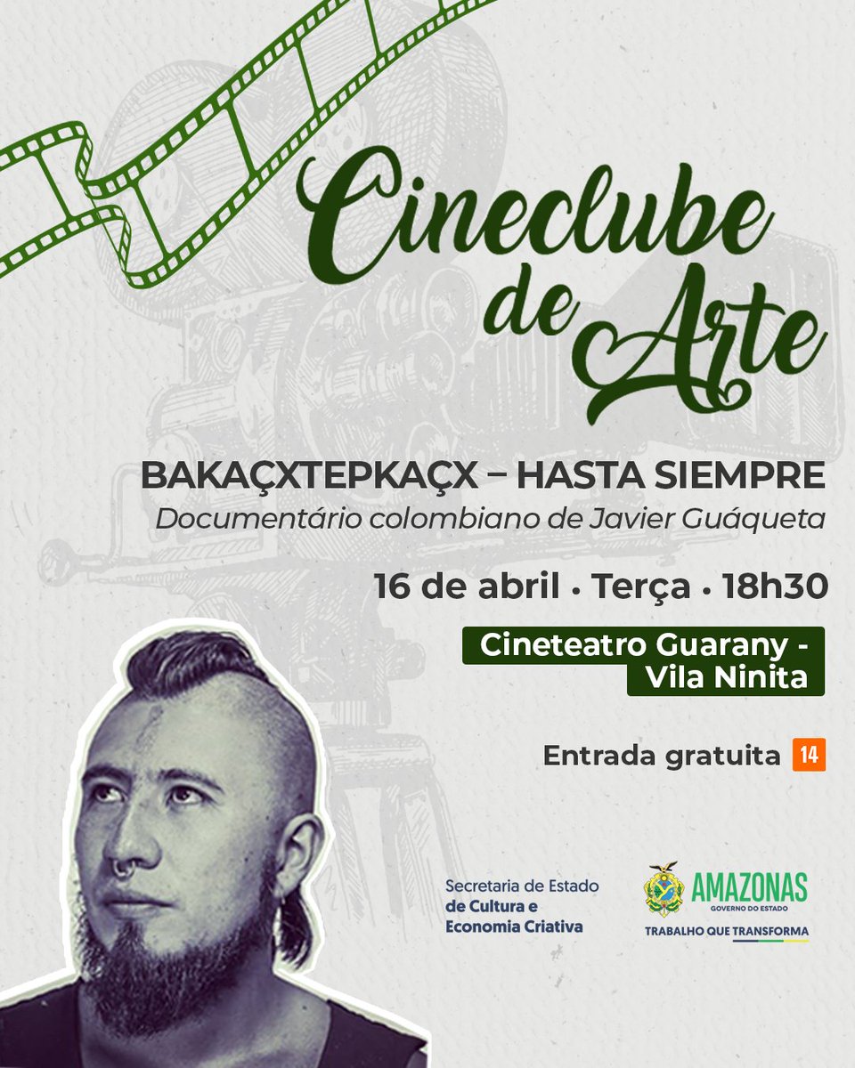 Tem um sábado na sua terça!😍📽️

Nesta terça teremos CineClube de Arte com a exibição do documentário Colombiano “BAKAÇXTEPKAÇX – HASTA SIEMPRE” de Javier Guaquetá, às 18h30. 

A entrada gratuita e classificação indicativa de 14 anos.
