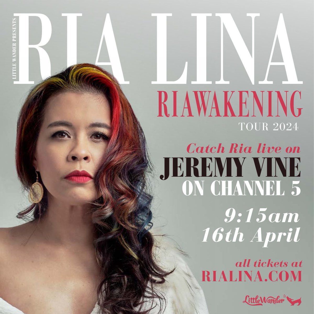 RIA LINA is a guest on Jeremy Vine's Channel 5 show tomorrow at 9:15! Ria will be talking all about her debut tour show RIAWAKENING, which is coming live to The Attic Southampton on Saturday 15th June Watch live: channel5.com/channels/chann…