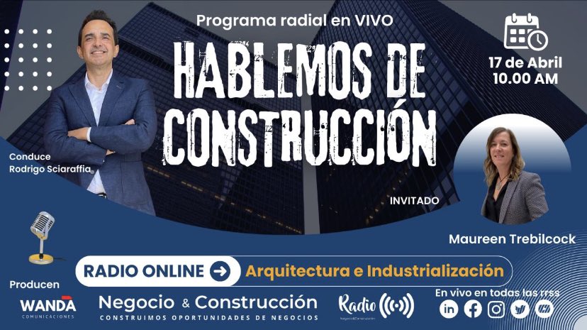 El miércoles 17 estaré en programa radial de Negocio y Construcción hablando sobre arquitectura e industrialización.  Siempre con el sello hacia la eficiencia energética, confort ambiental y también nuevas tecnologías.