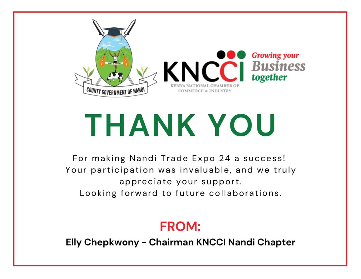 A big THANK YOU to all the amazing individuals and organizations who supported the success of #NandiCountyTradeExpo24! Your contributions made it possible to showcase the vibrant business landscape of Nandi County. Here's to continued collaboration and prosperity! @ellychep