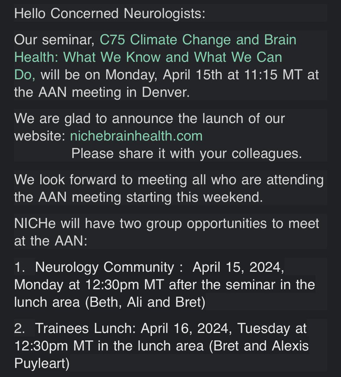Don’t forget to join the climate change and brain health course at #AANAM! Happening at C75 11:15 MT RM 102! #Neurology #ClimateAction #SIGN #neurotwitter #MedTwitter #globalhealth