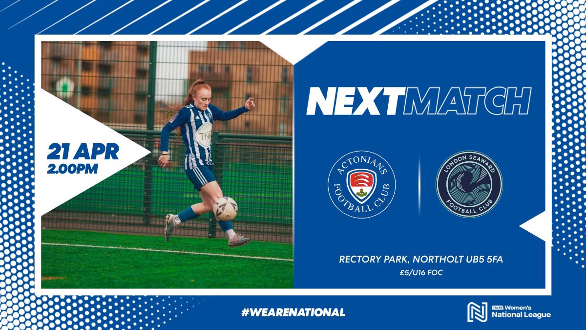 Come and join us for the last home game of the season as we welcome @LondonSeawardFC to <a href="/RectoryParkFC/">Rectory Park Football Centre</a> for a 2pm ko. 
Tickets are available here ticketsource.co.uk/actonians-lfc/…
£5/U16s foc. <a href="/FAWNL/">FA Women's National League</a> #WeAreActoniansLFC 🔵⚪️