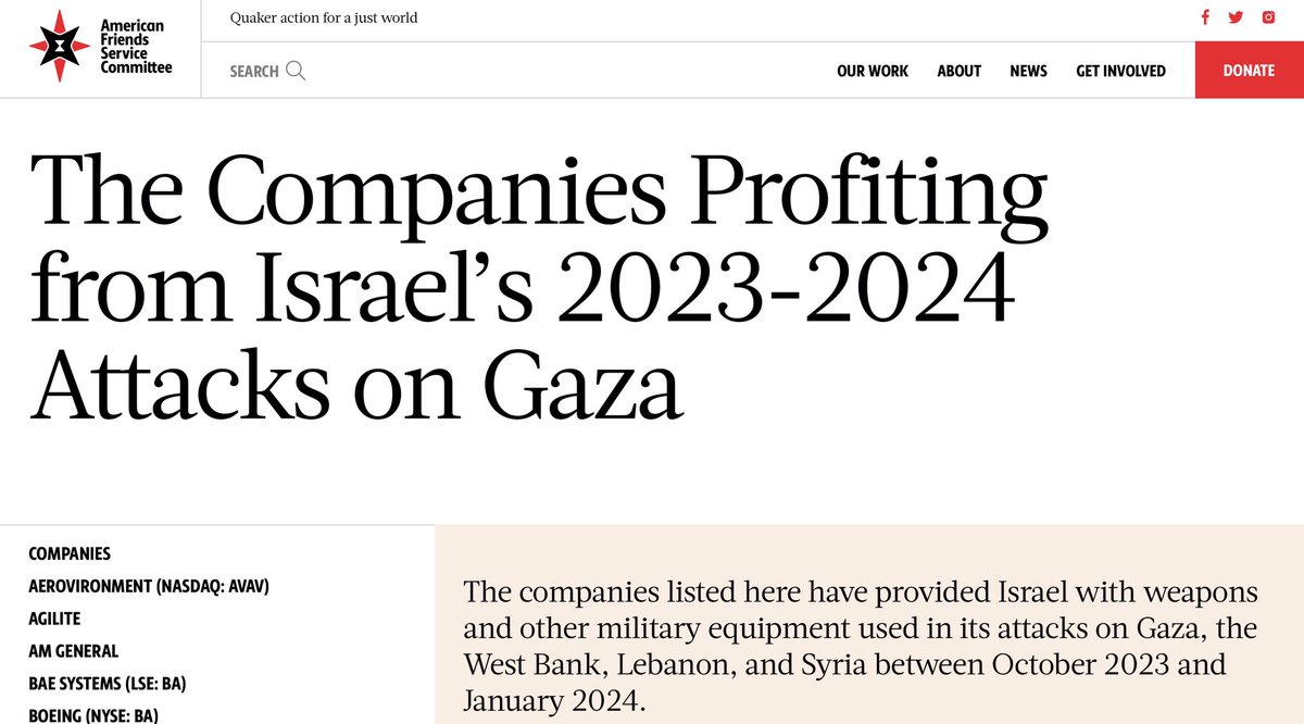 @prem_thakker American Friends Service Committee is a Quaker organization with a long history of work in Palestine and Israel, including in Gaza. This is their work identifying companies profiting from business with Israel’s military. LM are on it.