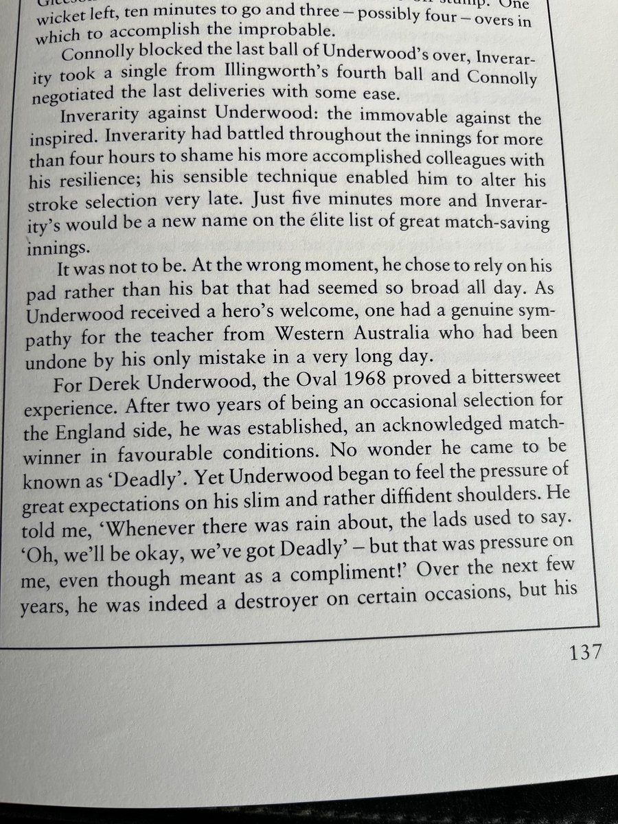 Derek Underwood may have been a wonderful bowler but he regularly felt the burden of expectation. Many great spin bowlers have been sensitive souls. More from him in my book The Spinner’s Turn….