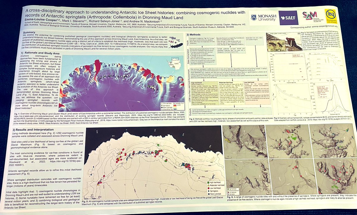 Tuesday afternoon I will present initial results from our work on combining published cosmogenic nuclide data with biological (Antarctic springtail) records to understand Antarctic Ice Sheet histories. CR1.3: X5.167 between 16.15-18.00 PM. Come chat!!! #EGU24 #Antarctica 🇦🇶