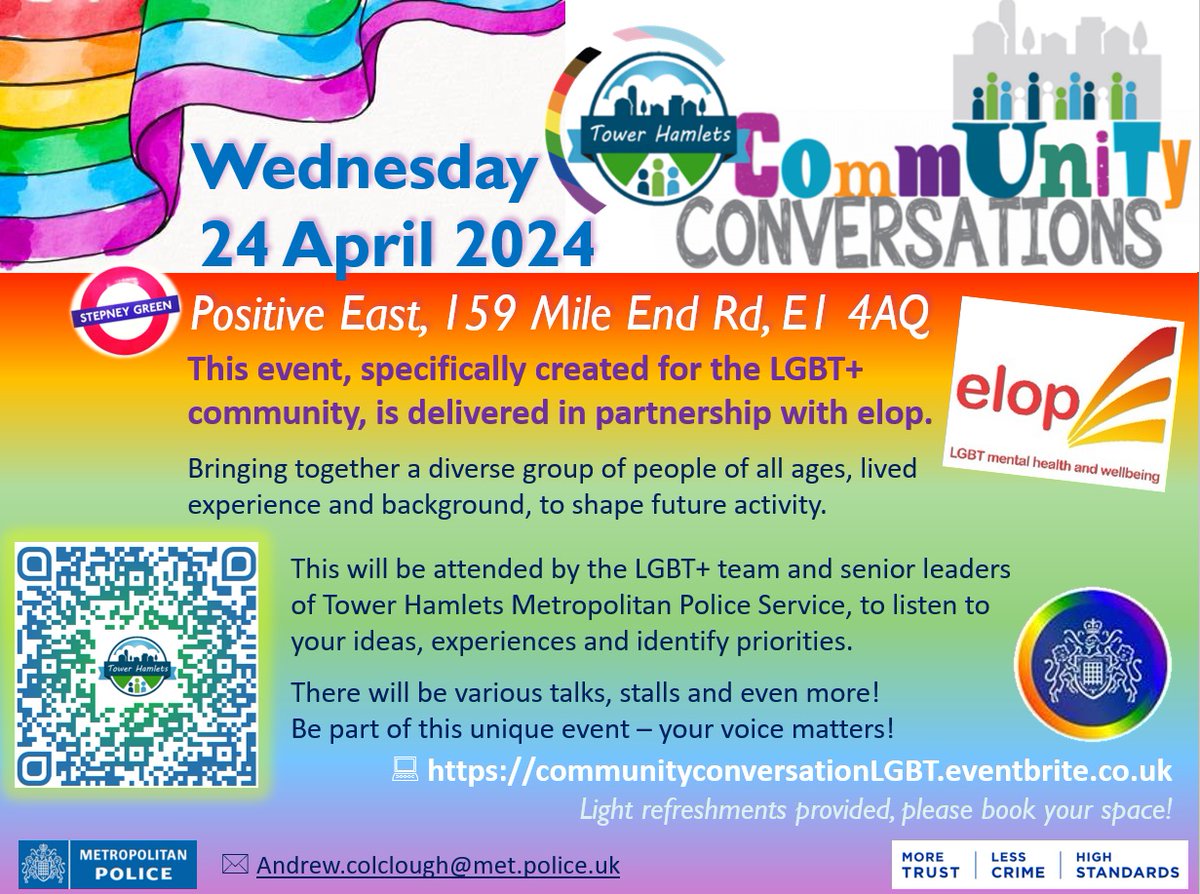 📢Join our April Forum Meeting! Wednesday 24th April, 6pm, @PositiveEast Come along for updates on the New Met for London Plan and ask questions about Hate Crime & Community Safety in Tower Hamlets. Register: eventbrite.co.uk/e/community-co…