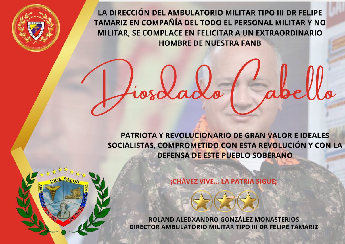 El Cnel González Monasterios Roland Aledxandro en nombre de todo el personal Militar y no Militar extiende sus más sinceras palabras de felicitaciones a @dcabellor por arribar un año más de vida. Felicitaciones