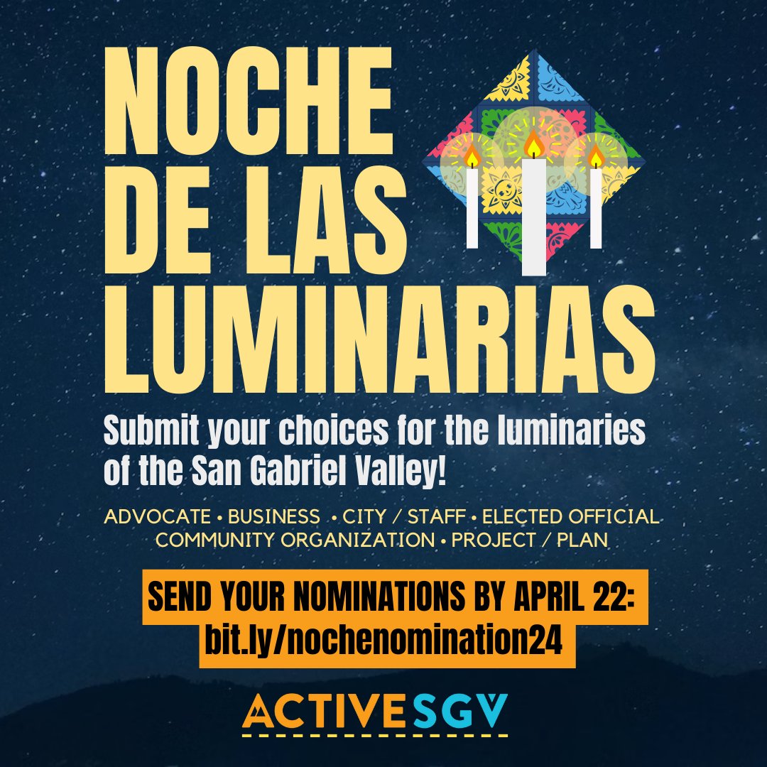 Nominate local heroes for Noche de las Luminarias, our annual award ceremony for changemakers in the San Gabriel Valley! 🌟 Help us celebrate those making a difference in SGV. Submit nominations by Earth Day, April 22: bit.ly/nochenominatio…