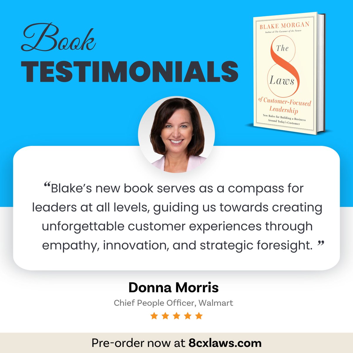 ANNOUNCEMENT! My new book will be here this summer! Leaders we are upleveling the CX conversation 💡 My new book, “The 8 Laws of Customer-Focused Leadership,” is your essential guide. Endorsed by industry leaders like Donna Morris, EVP, and Chief People Officer at Walmart,