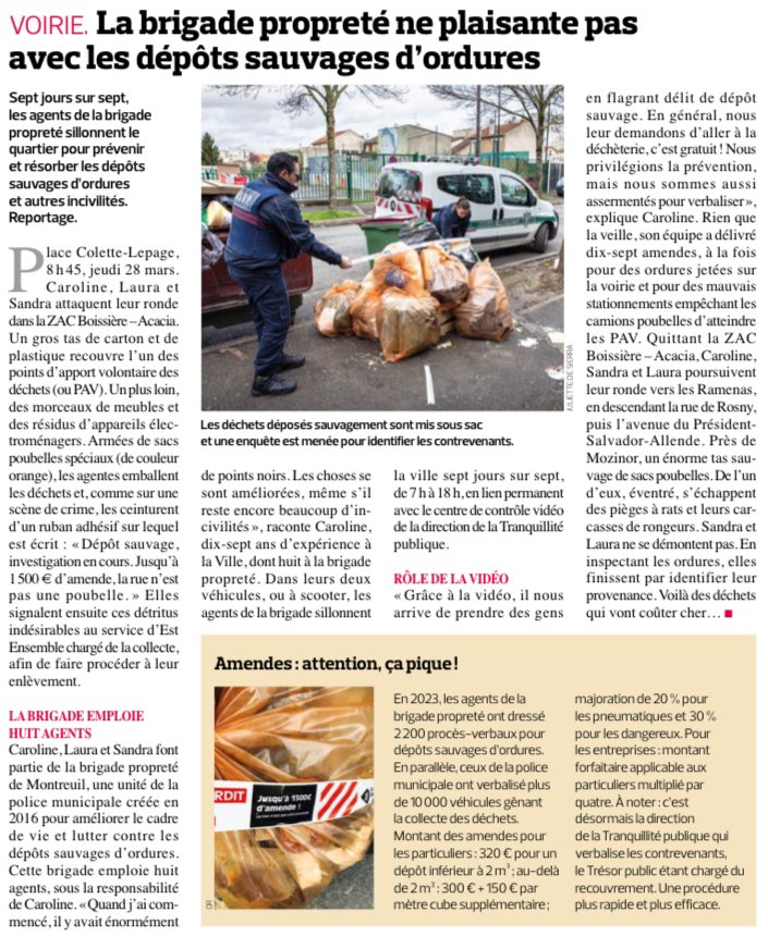 Connaissez-vous la brigade propreté et environnement, cette équipe de la Police municipale de #Montreuil dédiée à la prévention et à la sanction des infractions au code de l’environnement et au règlement de collecte des ordures ? Ils et elles œuvrent pour une Ville plus propre.