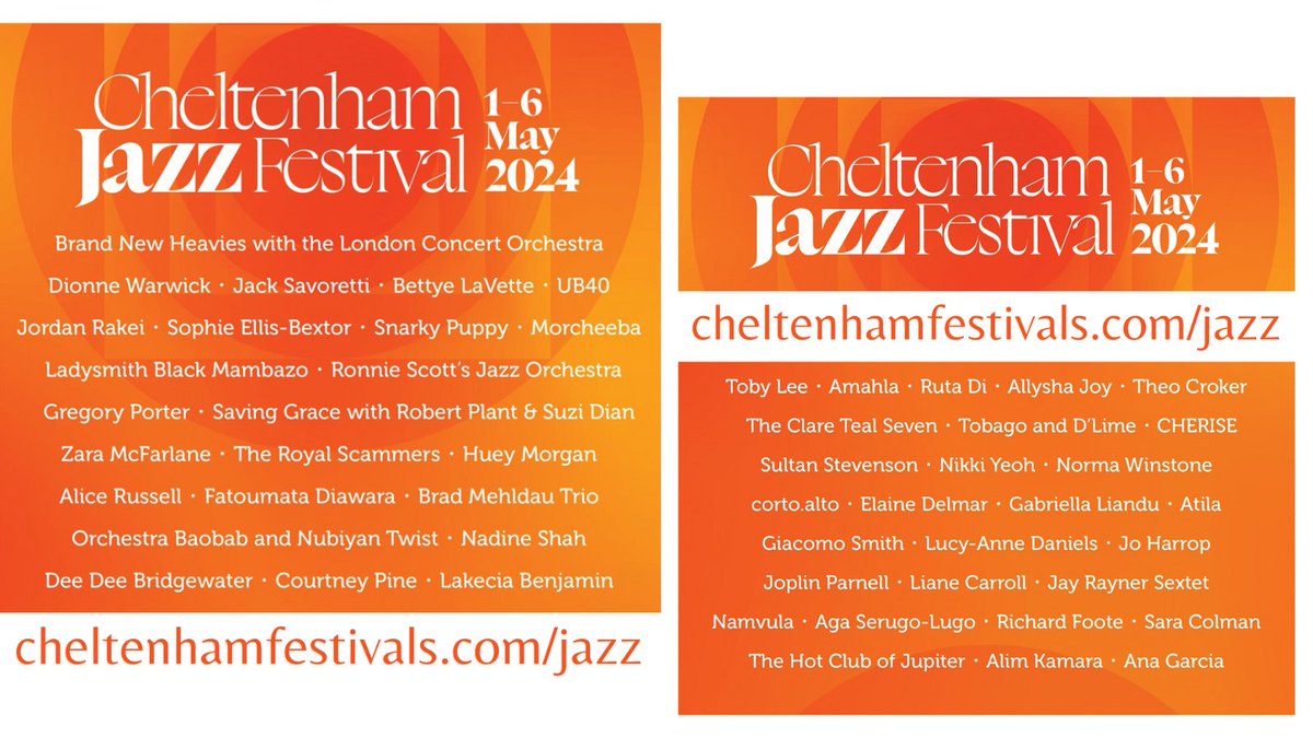 Celebrating all genres of #jazz and a carefully curated mixture of international #jazzicons up-and-coming new artists and unique Festival performances … this 2024 programme has something for everyone.  TICKETS: see website for programme and to buy tickets online.
#cheltmusicfest