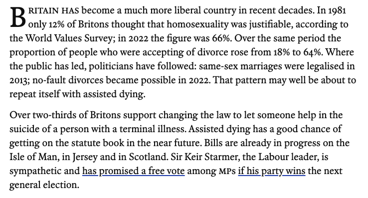 "In 1981 only 12% of Britons thought that homosexuality was justifiable, according to the World Values Survey; in 2022 the figure was 66%...Where the public has led, politicians have followed".

The Economist highlights findings from our WVS programme

➡️ economist.com/leaders/2024/0…