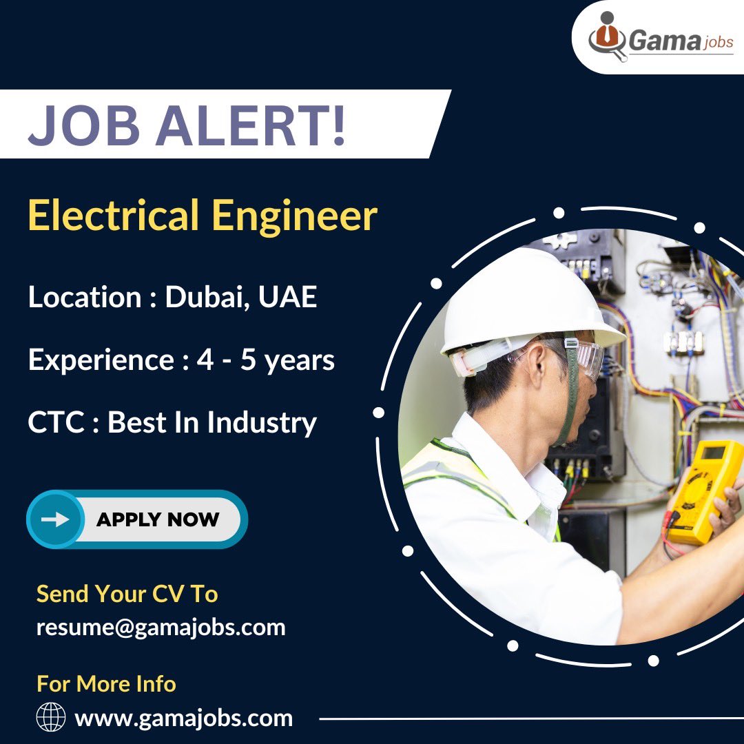 Apply Here : gamajobs.com/job_detail/ind…

#electricalengineerjob #electricalengineer #dubaijobs #gamajobs #applynow #hiring
