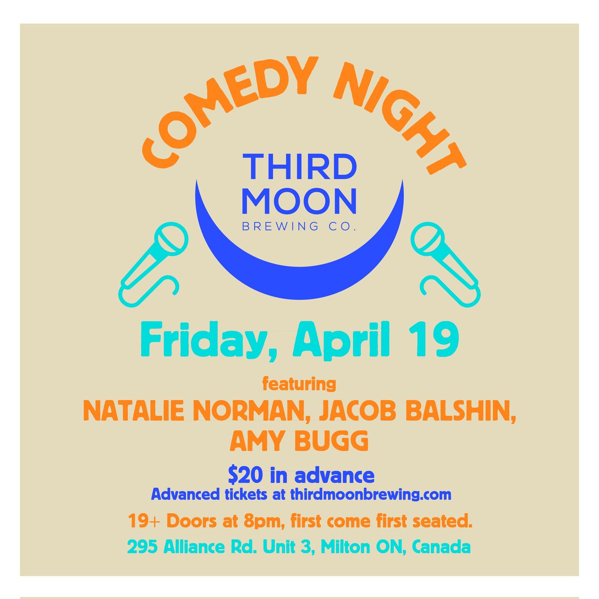 On Friday, April 19th we’re excited to welcome Natalie Norman, Amy Bugg and Jacob Balshin to the brewery for a night of stand-up comedy! Tickets available at link in bio 🍻